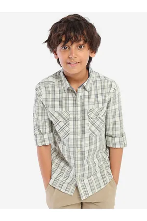 BONKIDS Boys Standard Tartan Checked Spread Collar Cotton Casual Shirt
