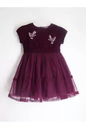 Cherry Crumble Girls Puff Sleeves Fit & Flare Dress