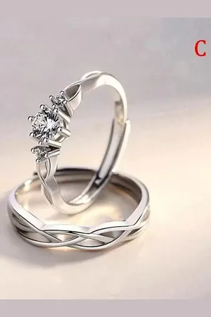 KARISHMA KREATIONS Unisex Set Of 2 Silver-Plated American Diamond -Studded Couple Rings