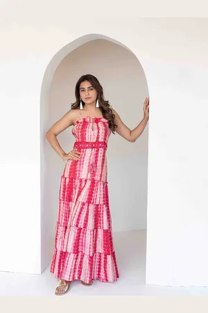 Ragavi Tie and Dye Shoulder Straps Cotton Maxi Holi Dress