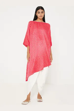 Ancestry Bandhani Ethnic Motifs Printed Flared Sleeves Silk A-Line Kurta