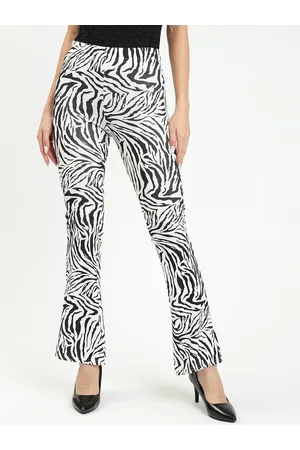 BAESD Women Abstract Printed Slim Fit Wrinkle Free Bootcut Trousers