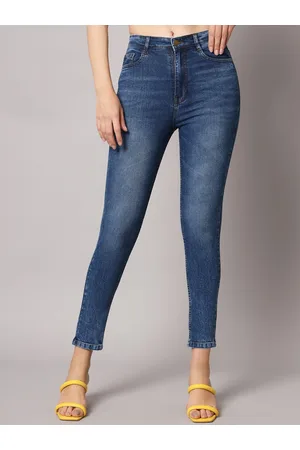 BAESD Women Skinny Fit High-Rise Clean Look Light Fade Stretchable Cropped Jeans