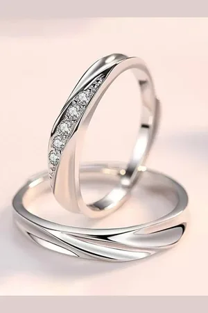 KARISHMA KREATIONS Unisex Set Of 2 Silver-Plated American Diamond -Studded Couple Rings