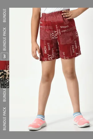 BAESD Girls Pack Of 3 Typography Printed High-Rise Shorts
