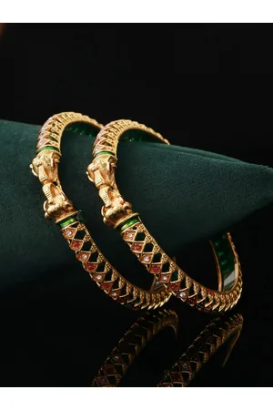 Priyaasi Set Of 2 Gold-Plated Stones-studded Bangles