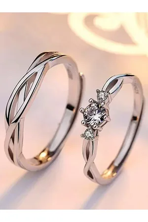 KARISHMA KREATIONS Unisex Set Of 2 Silver-Plated & American Diamond -Studded Couple Ring