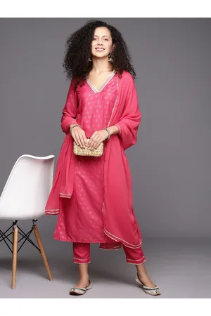 Biba Women Pink Ethnic Motifs Yoke Design Empire Kurta with Trousers & With Dupatta