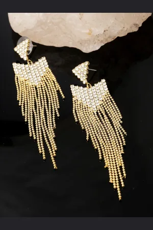 Avant Garde Gold-Plated Stone-Studded & Beaded Contemporary Drop Earrings