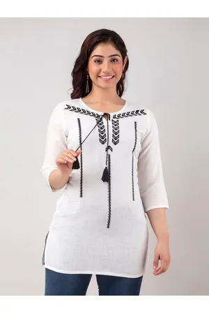 Charu Geometric Embroidered Tie Up Neck Thread Work Kurti