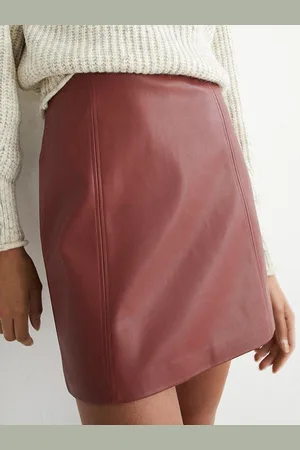 Warehouse burgundy 2024 faux leather skirt