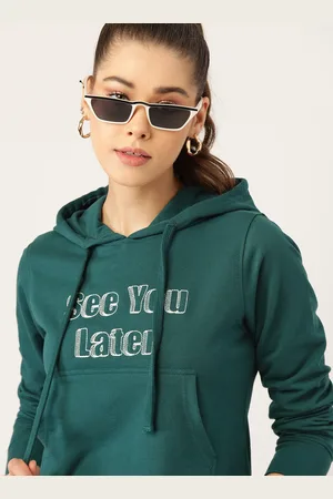 DressBerry Women Green Applique Detail Hooded Sweatshirt