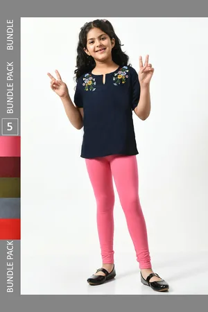 BAESD Pack Of 5 Girls Churidar-Length Cotton Leggings