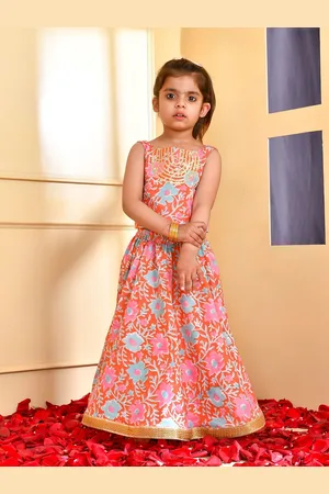 Rangpur Girls Floral Printed Gotta Patti Ready to Wear Cotton Lehenga Choli