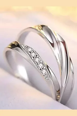 KARISHMA KREATIONS Set Of 2 Silver-Plated AD-Studded Stainless Steel Finger Rings