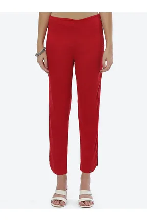 Biba Women Red Smart Straight Fit Trouser