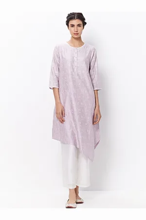 Ancestry Floral Printed Embroidered Flared Sleeves Silk A-Line Kurta