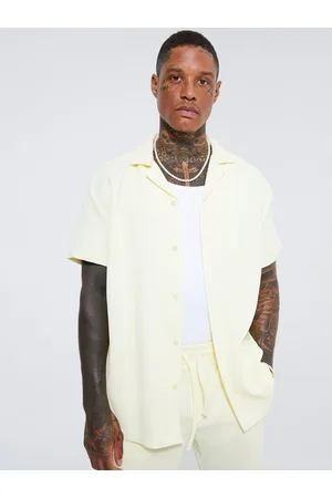 Boohoo Self-Striped Cuban Collar Short Sleeves Oversized Shirt