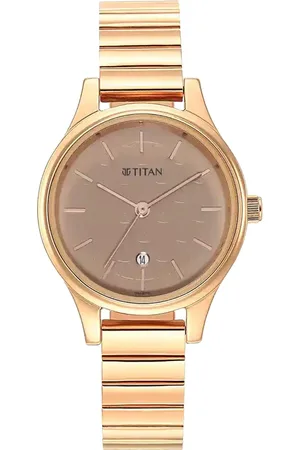 Titan Women Textured Brass Dial & Bracelet Style Stainless Steel Analogue Watch 2679WM01