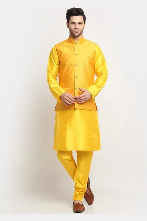 Kraft Men Regular Pure Silk Kurta & Churidar With Nehru Jacket Set