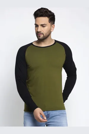 Friskers Men Olive Green & Black Colourblocked Round Neck T-shirt