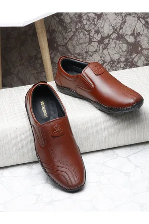 MUTAQINOTI Men Textured Genuine Leather Formal Loafers