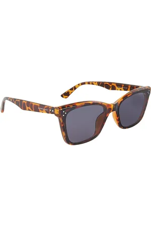Giordano Women Black Lens & Brown Rectangle Sunglasses with Polarised Lens