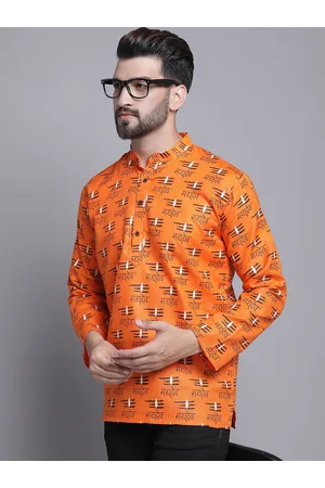 Armaan Ethnic Quirky Printed Band Collar Block Print Straight Kurta