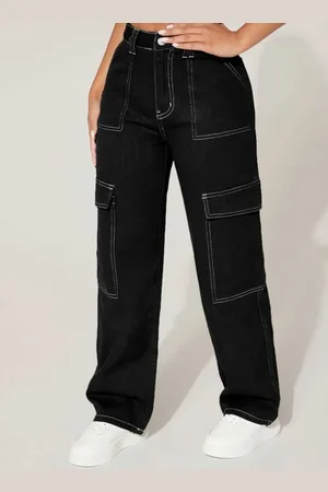 Broadstar Women Smart Wide Leg High-Rise Stretchable Cargo Jeans