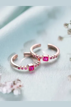 Zavya Women Set of 2 925 Pure Silver Rose Gold-Plated Toe Rings