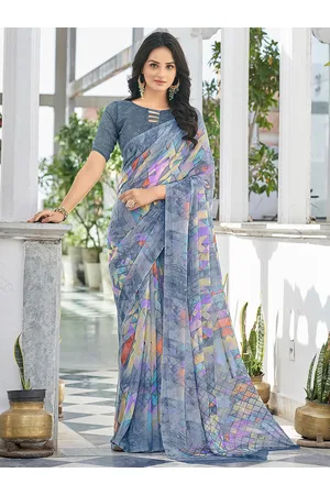 Kalini Geometric Printed Pure Chiffon Dabu Saree