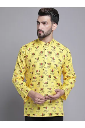 Armaan Ethnic Quirky Printed Band Collar Block Print Straight Kurta