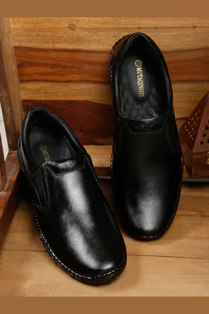 MUTAQINOTI Men Black Solid Leather Slip-On Formal Shoes