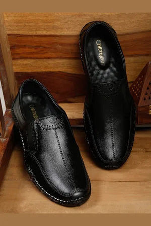 MUTAQINOTI Men Black Solid Formal Slip-On Shoes