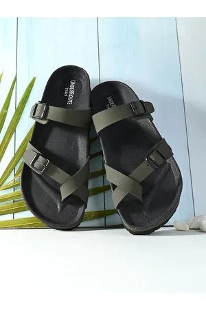 UNDERROUTE Men One Toe Two Strap Comfort Sandals With Buckle Detail