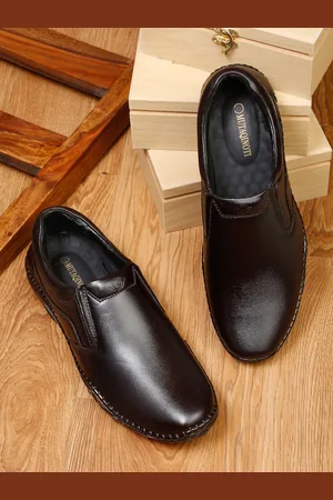 MUTAQINOTI Men Brown Solid Leather Formal Slip-Ons