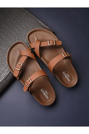 UNDERROUTE Men One Toe Two Strap Comfort Sandals With Buckle Detail