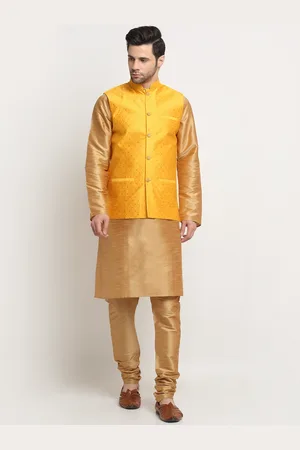Kraft Men Regular Pure Silk Kurta & Churidar With Nehru Jacket Set