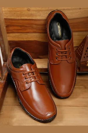 MUTAQINOTI Men Tan Solid Leather Formal Derby Shoes
