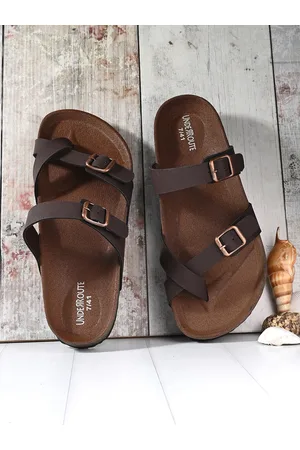 UNDERROUTE Men One Toe Two Strap Comfort Sandals With Buckle Detail
