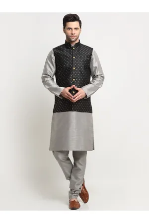 Kraft Men Kurta With Churidar And Polka Dot Nehru Jacket