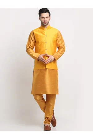 Kraft Men Regular Pure Silk Kurta & Churidar With Nehru Jacket Set