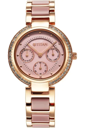 Titan Women Brass Embellished Dial & Bracelet Style Straps Analogue Watch 95187KD02