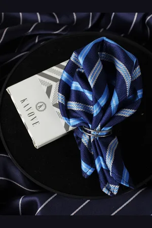 KOVOVE Navy Blue & Blue Striped Pocket Square