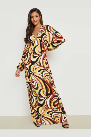 Boohoo Abstract Print Batwing Sleeve Maxi Dress