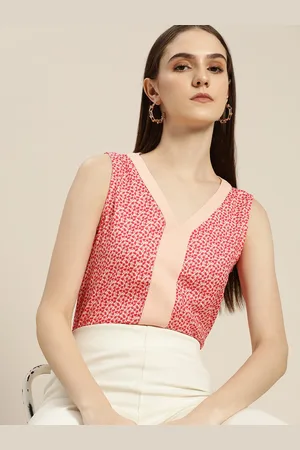 Invictus Women Peach-Coloured & Red Floral Print Top