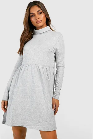 Boohoo Turtle Neck Gathered A-Line Dress