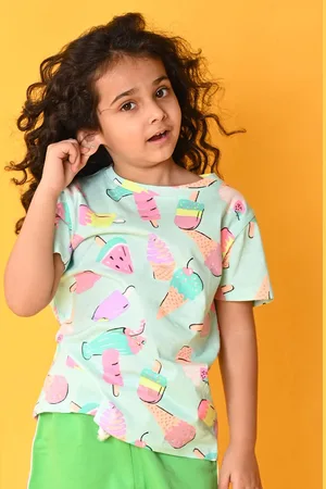 Anthrilo Girls Conversational Printed Relaxed Fit Cotton T-shirt