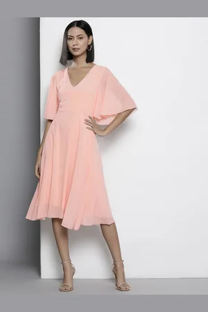 Boohoo Cape Sleeve Chiffon A-Line Midi Dress