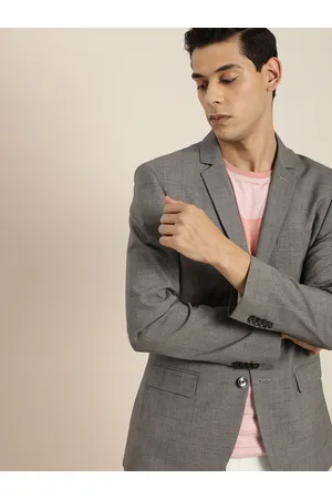 Invictus Men Grey & Black Slim Fit Self-Checked Single-Breasted Smart Casual Blazer